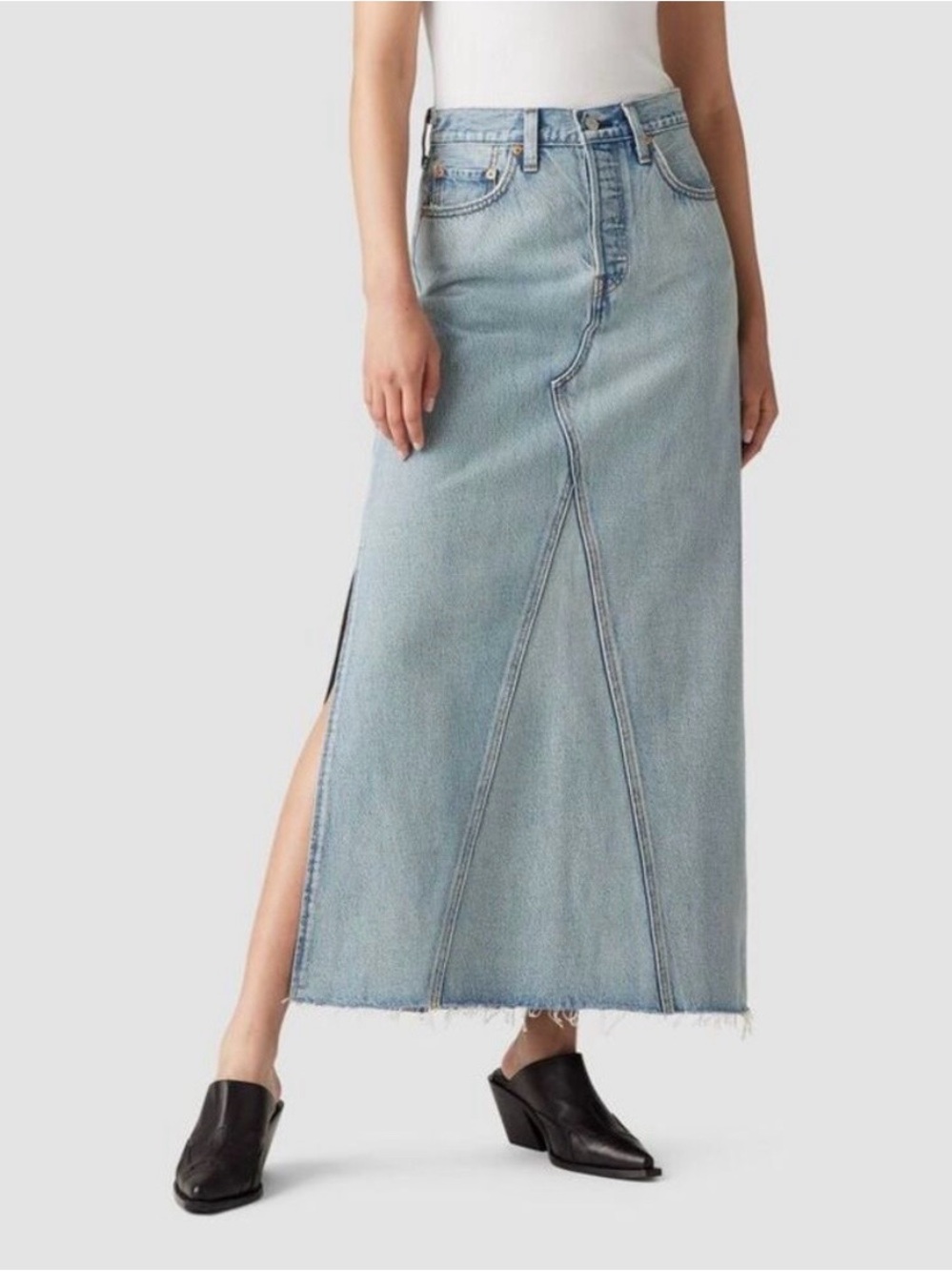 Levi's Light Blue Denim Maxi Skirt with Cross-Seam Back